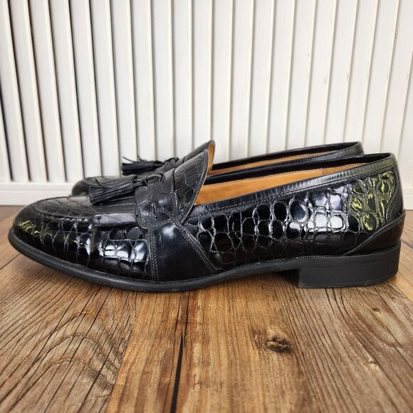 Johnston & Murphy Italy Tassel Loafers Mens Sz 11.5 M Black Croc Embossed Shoes main image 8